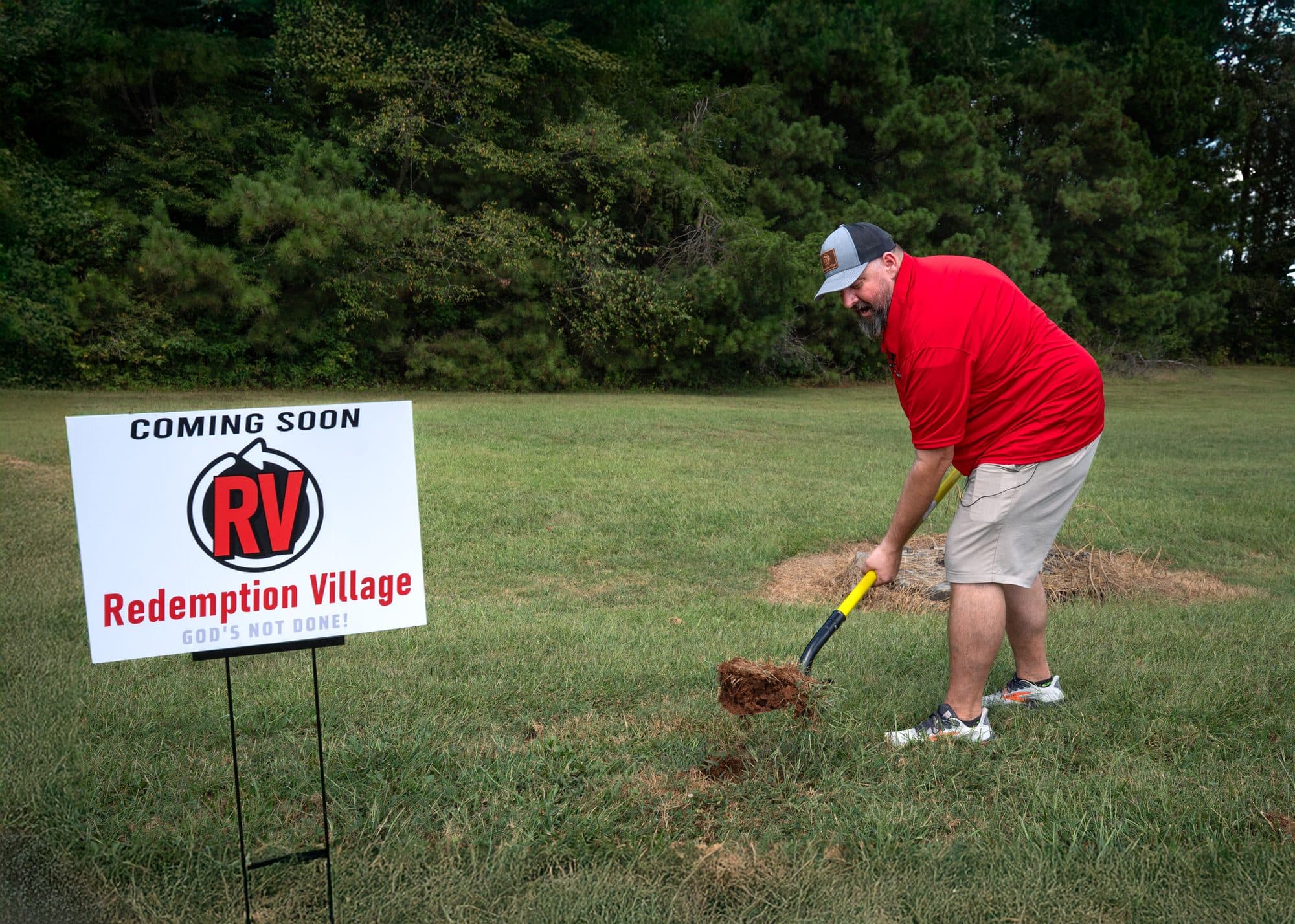 Guests gathered on site for the Redemption Village tiny homes groundbreaking.