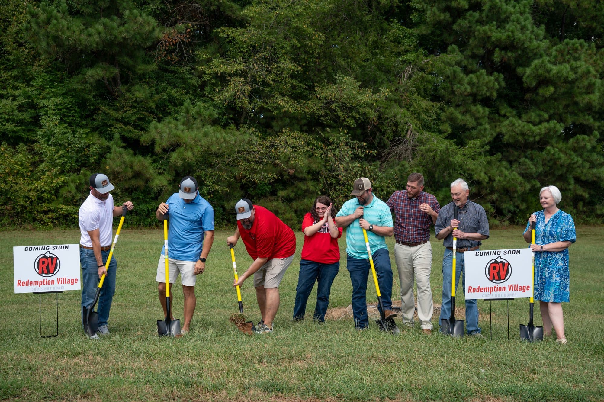 Guests gathered on site for the Redemption Village tiny homes groundbreaking.